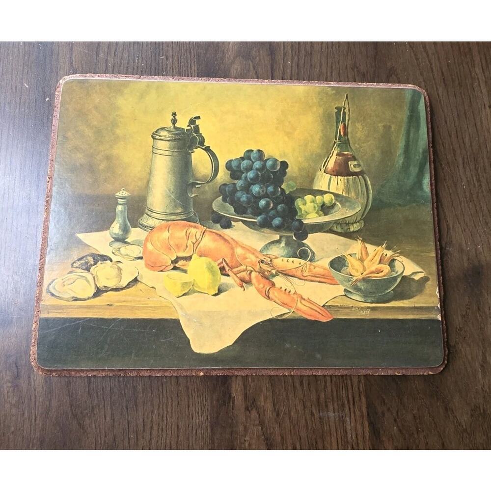 Vintage Still Life Cork‎ Board Wall Art Lobster Oysters Wine Fruit Kitchen Decor